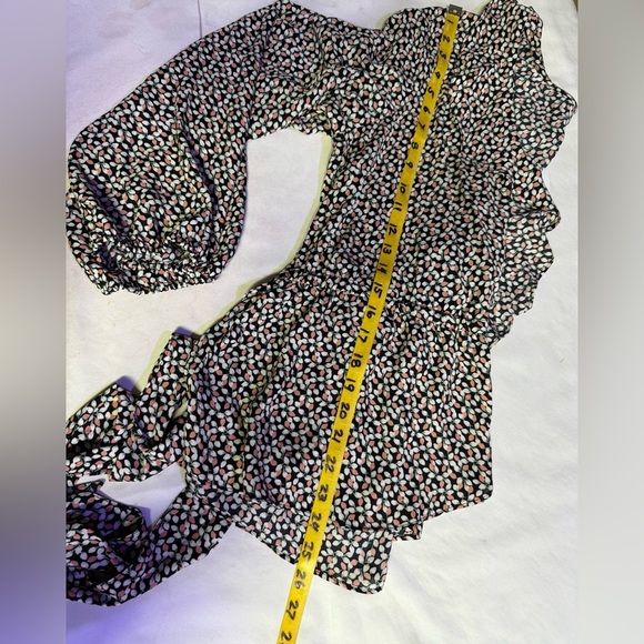 MAX STUDIO Black pink white floral print surplice tie waist top size L - Picture 13 of 13